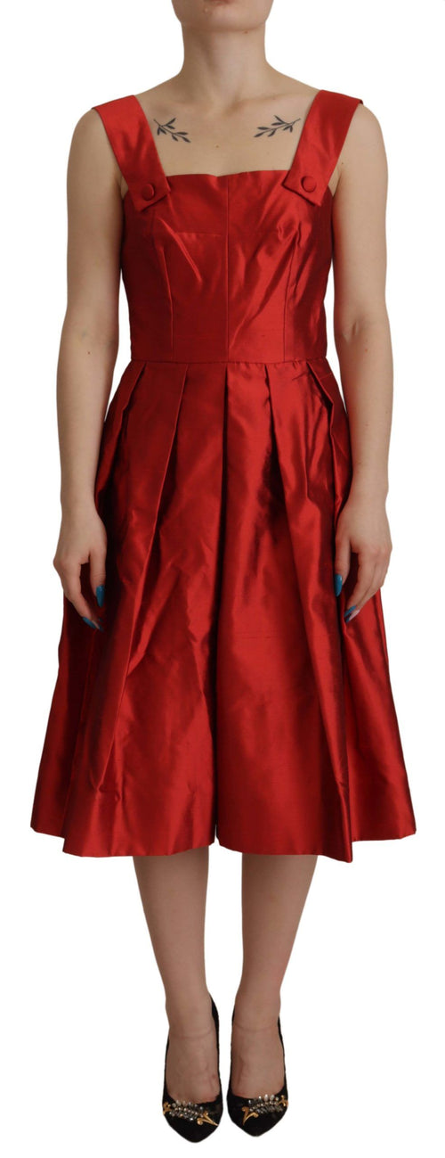 Dolce & Gabbana Red A-line Pleated Satin Silk Dress - ClickThatClicks 