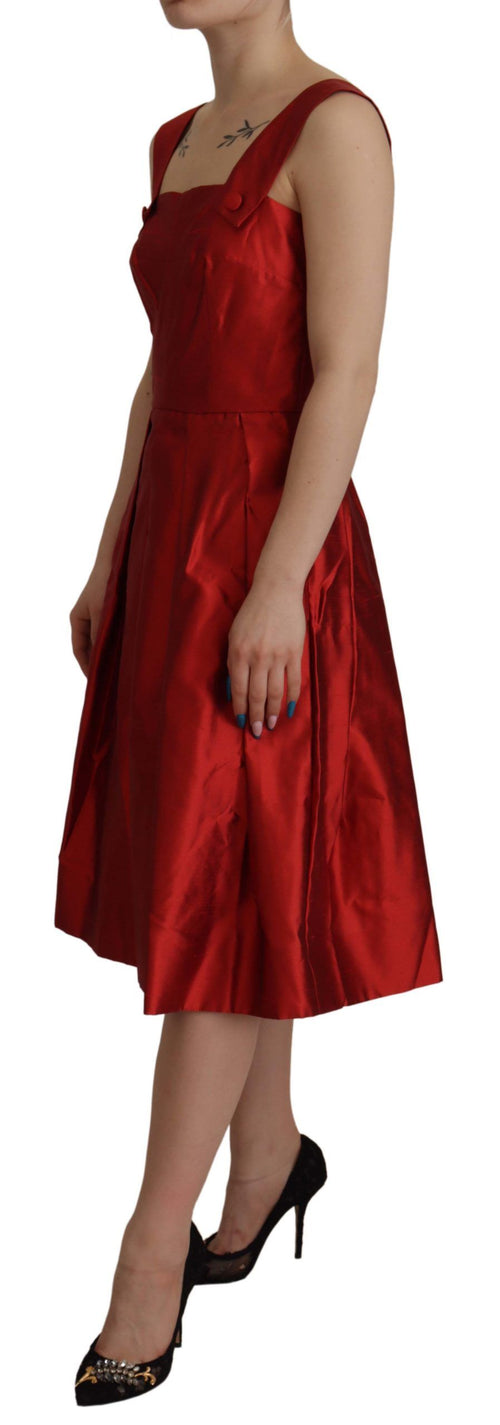 Dolce & Gabbana Red A-line Pleated Satin Silk Dress - ClickThatClicks 