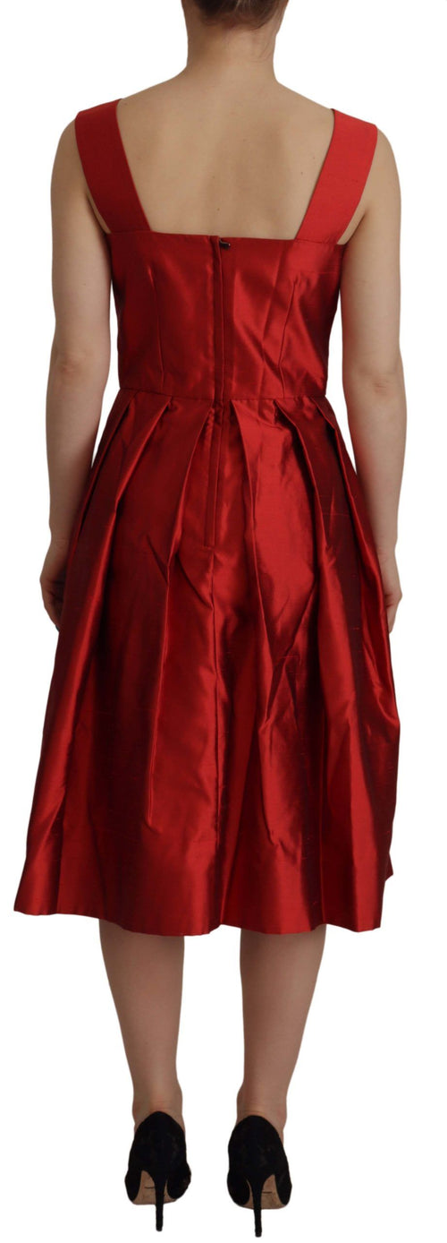 Dolce & Gabbana Red A-line Pleated Satin Silk Dress - ClickThatClicks 