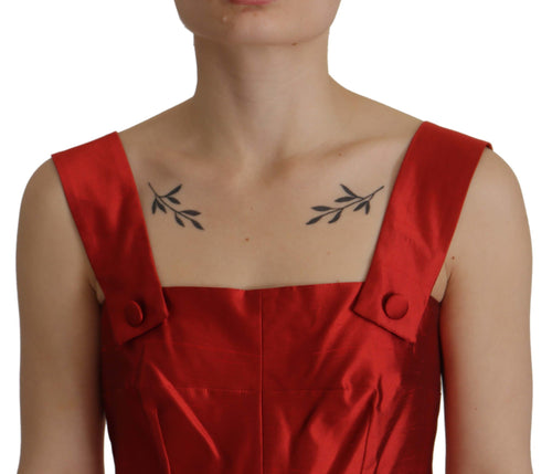 Dolce & Gabbana Red A-line Pleated Satin Silk Dress - ClickThatClicks 
