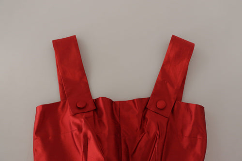 Dolce & Gabbana Red A-line Pleated Satin Silk Dress - ClickThatClicks 