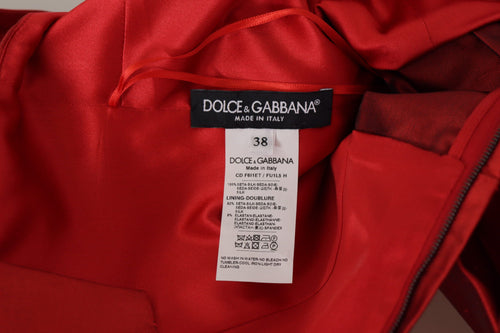 Dolce & Gabbana Red A-line Pleated Satin Silk Dress - ClickThatClicks 
