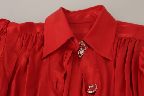 Dolce & Gabbana Red Button Down Belted Midi Satin Silk Dress - ClickThatClicks 