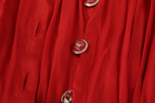 Dolce & Gabbana Red Button Down Belted Midi Satin Silk Dress - ClickThatClicks 