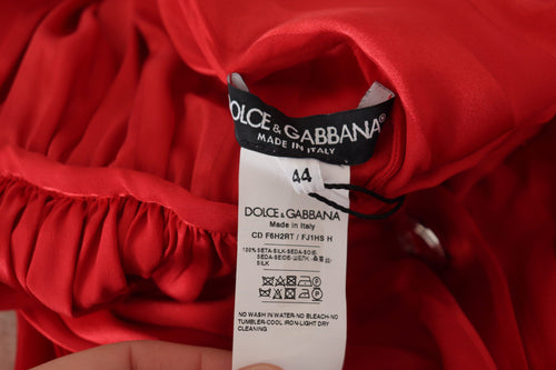Dolce & Gabbana Red Button Down Belted Midi Satin Silk Dress - ClickThatClicks 