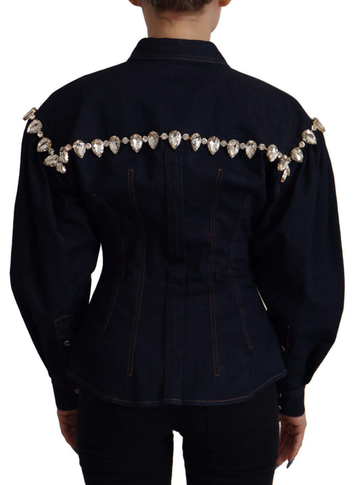 Dolce & Gabbana Blue Denim Crystal Embellish Cotton Jacket - ClickThatClicks 