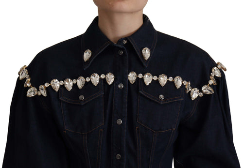 Dolce & Gabbana Blue Denim Crystal Embellish Cotton Jacket - ClickThatClicks 