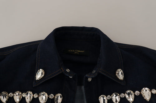 Dolce & Gabbana Blue Denim Crystal Embellish Cotton Jacket - ClickThatClicks 