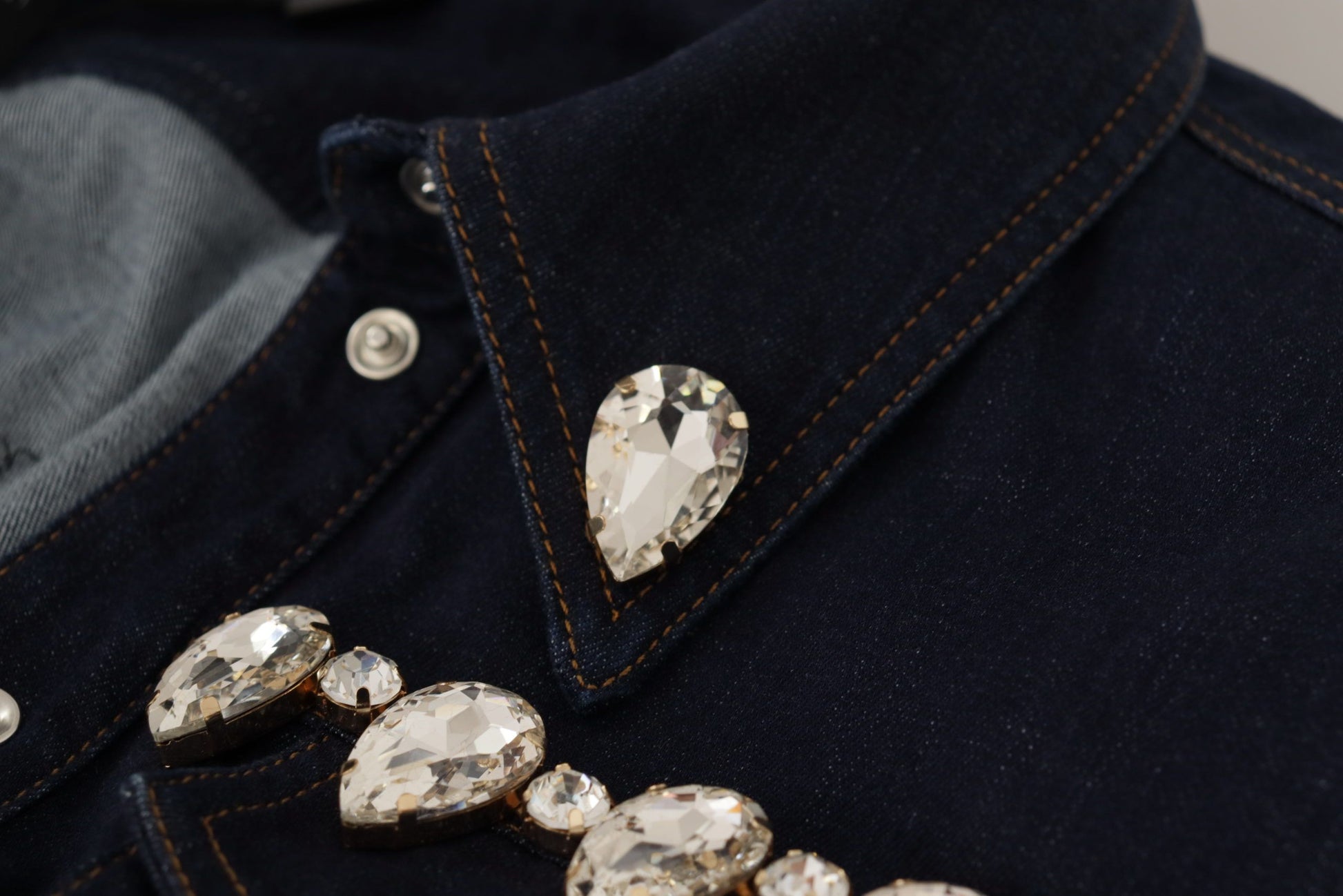 Dolce & Gabbana Blue Denim Crystal Embellish Cotton Jacket - ClickThatClicks 