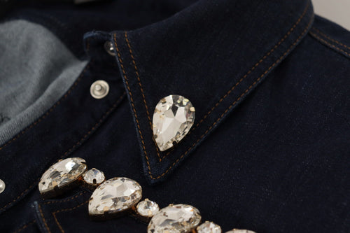 Dolce & Gabbana Blue Denim Crystal Embellish Cotton Jacket - ClickThatClicks 