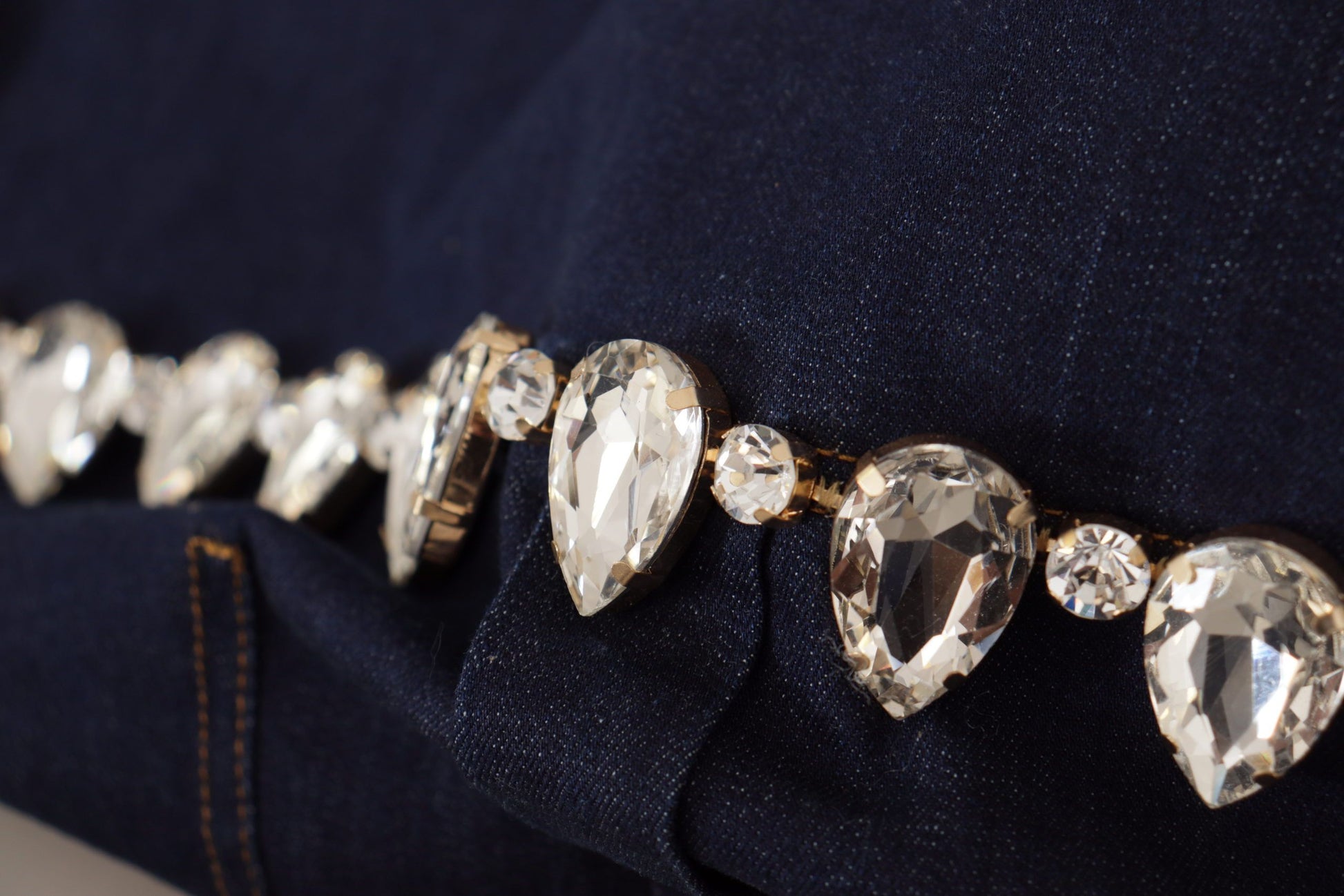 Dolce & Gabbana Blue Denim Crystal Embellish Cotton Jacket - ClickThatClicks 