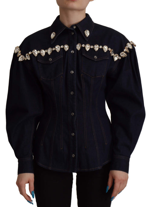 Dolce & Gabbana Blue Denim Crystal Embellish Cotton Jacket - ClickThatClicks 