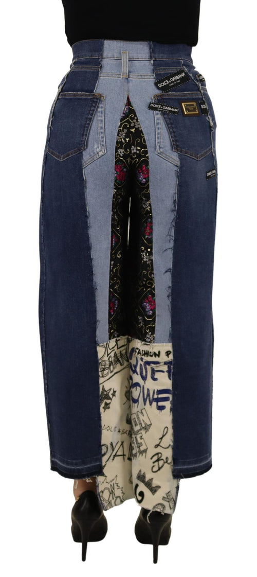 Dolce & Gabbana Multicolor Patchwork DG Fashion Wide Leg Denim Pant - ClickThatClicks 