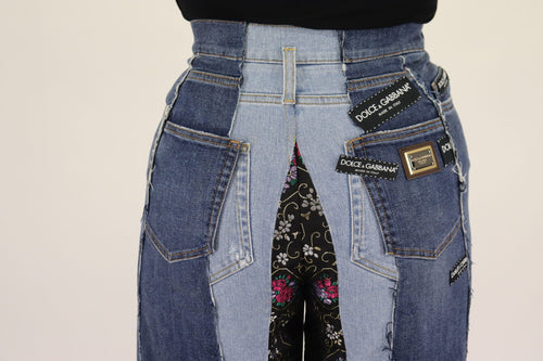 Dolce & Gabbana Multicolor Patchwork DG Fashion Wide Leg Denim Pant - ClickThatClicks 