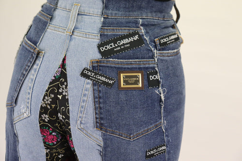 Dolce & Gabbana Multicolor Patchwork DG Fashion Wide Leg Denim Pant - ClickThatClicks 