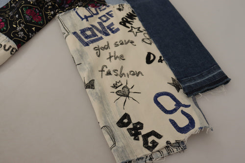 Dolce & Gabbana Multicolor Patchwork DG Fashion Wide Leg Denim Pant - ClickThatClicks 