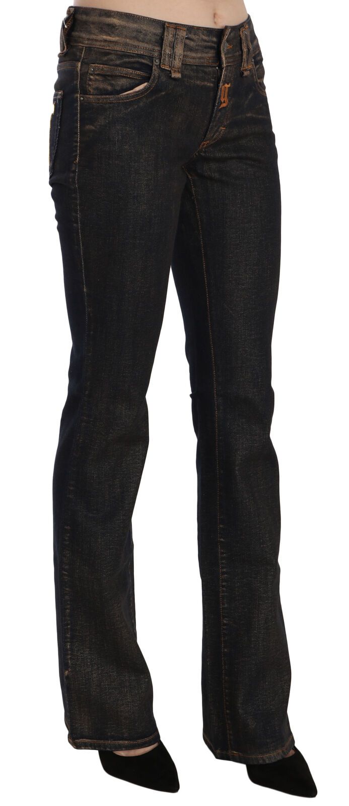 John Galliano Black Washed Mid Waist Flared Denim Pants Cotton - ClickThatClicks 