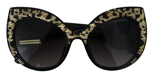 Dolce & Gabbana Black Gold Sequin Butterfly Polarized DG4326 Sunglasses - ClickThatClicks 