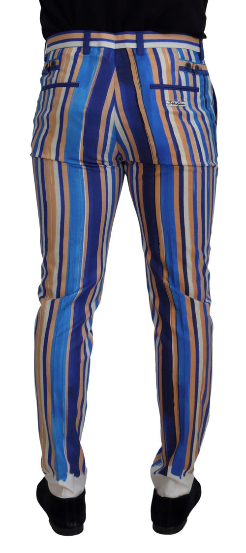 Dolce & Gabbana Blue Striped Silk Cotton Slim Trousers Pants - ClickThatClicks 