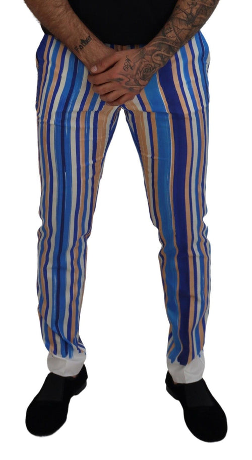 Dolce & Gabbana Blue Striped Silk Cotton Slim Trousers Pants - ClickThatClicks 