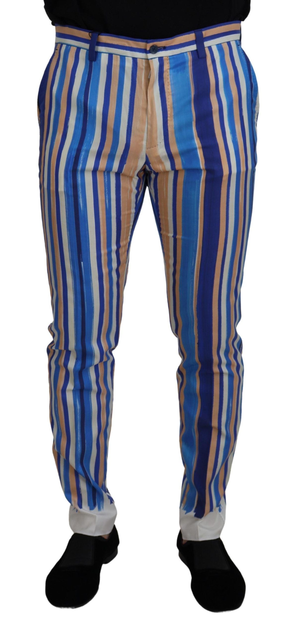 Dolce & Gabbana Blue Striped Silk Cotton Slim Trousers Pants - ClickThatClicks 