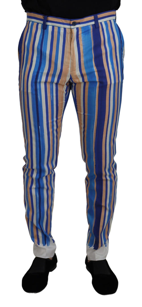 Dolce & Gabbana Blue Striped Silk Cotton Slim Trousers Pants - ClickThatClicks 