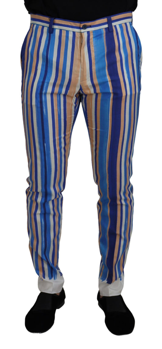 Dolce & Gabbana Blue Striped Silk Cotton Slim Trousers Pants - ClickThatClicks 