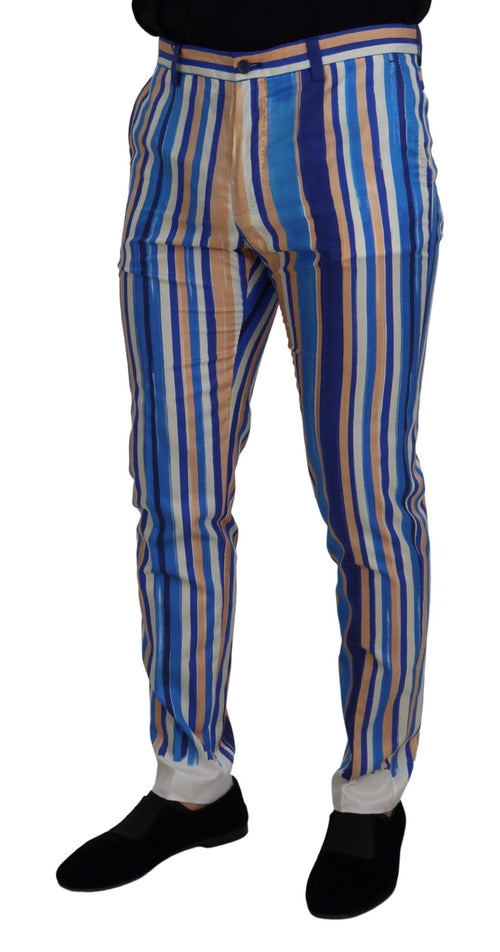 Dolce & Gabbana Blue Striped Silk Cotton Slim Trousers Pants - ClickThatClicks 