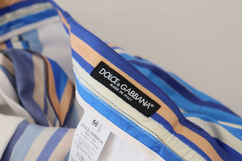 Dolce & Gabbana Blue Striped Silk Cotton Slim Trousers Pants - ClickThatClicks 