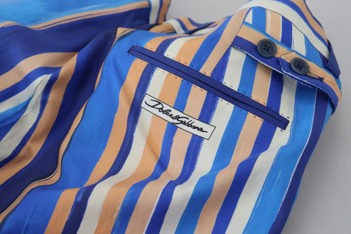 Dolce & Gabbana Blue Striped Silk Cotton Slim Trousers Pants - ClickThatClicks 
