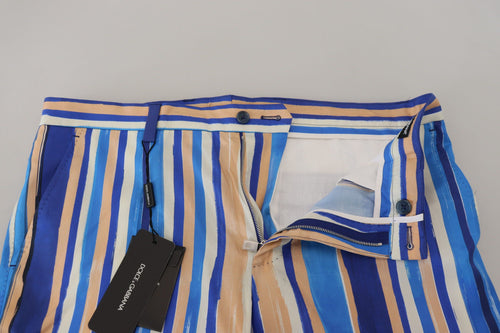 Dolce & Gabbana Blue Striped Silk Cotton Slim Trousers Pants - ClickThatClicks 