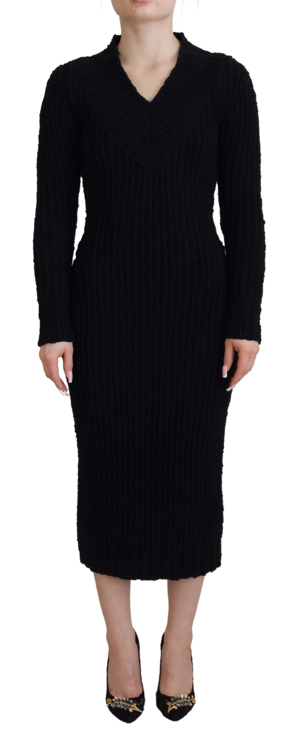 Dolce & Gabbana Black Wool Knitted Sheath Sweater Dress - ClickThatClicks 