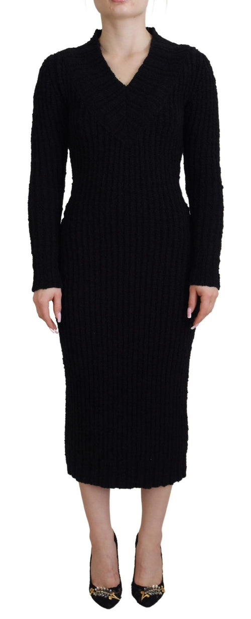 Dolce & Gabbana Black Wool Knitted Sheath Sweater Dress - ClickThatClicks 