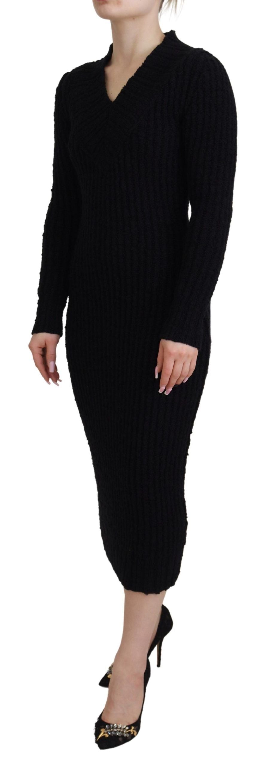 Dolce & Gabbana Black Wool Knitted Sheath Sweater Dress - ClickThatClicks 