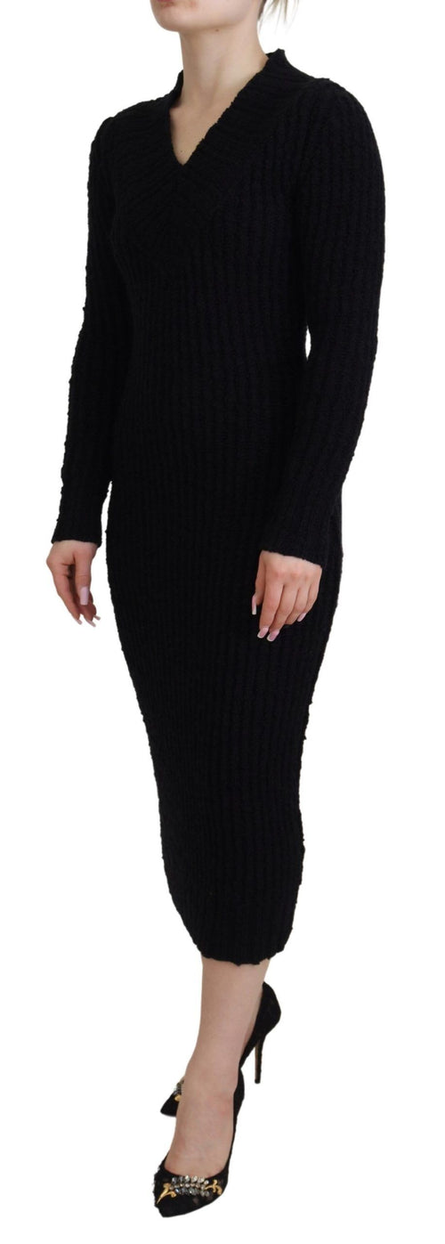 Dolce & Gabbana Black Wool Knitted Sheath Sweater Dress - ClickThatClicks 