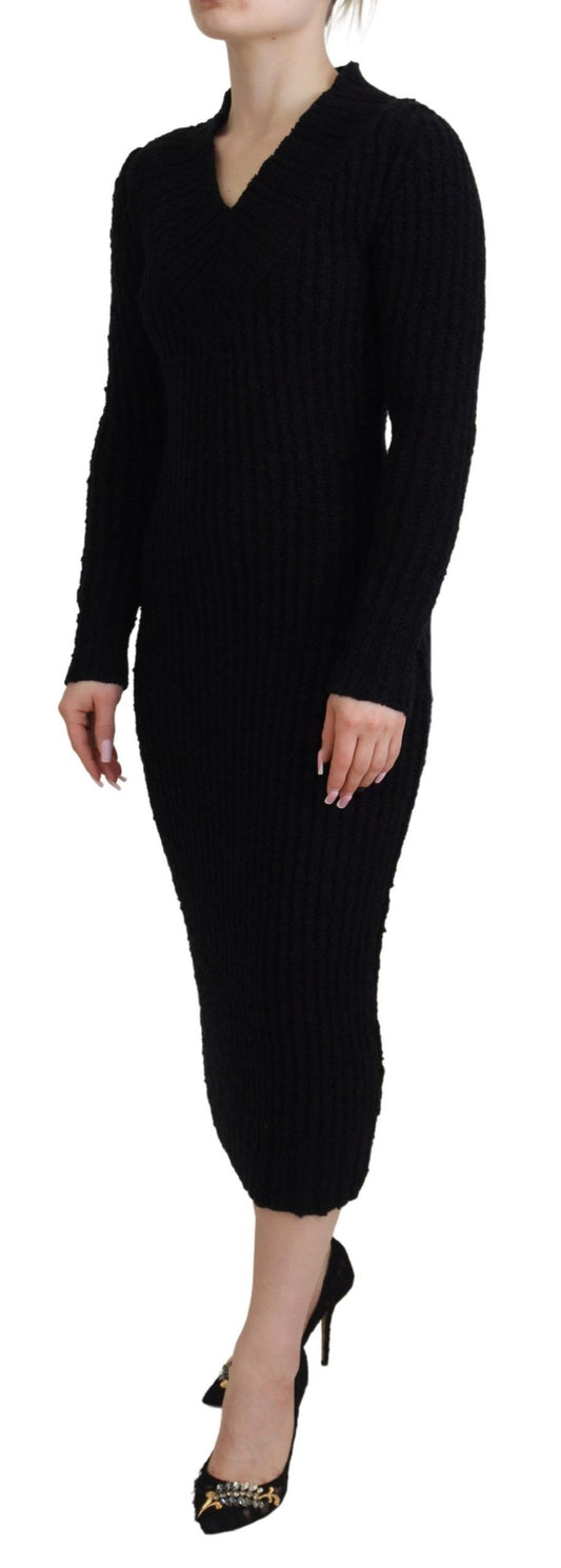Dolce & Gabbana Black Wool Knitted Sheath Sweater Dress - ClickThatClicks 