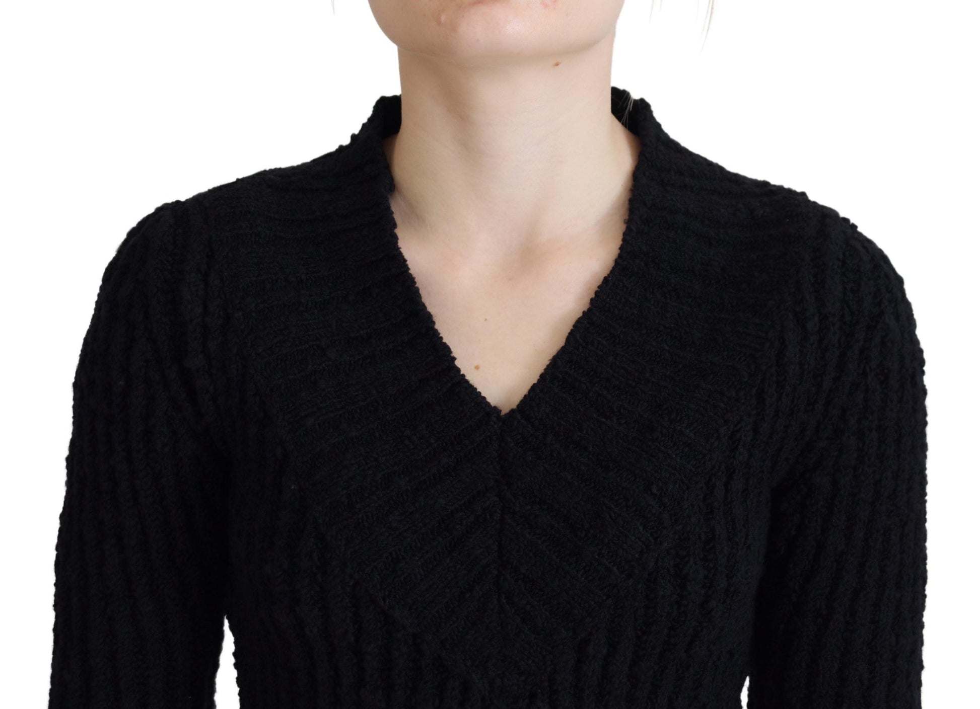 Dolce & Gabbana Black Wool Knitted Sheath Sweater Dress - ClickThatClicks 