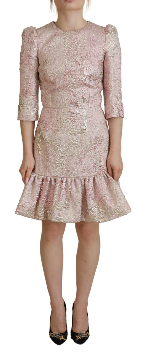 Dolce & Gabbana Pink Jaquard 3/4 Sleeve Sheath Midi Dress - ClickThatClicks 