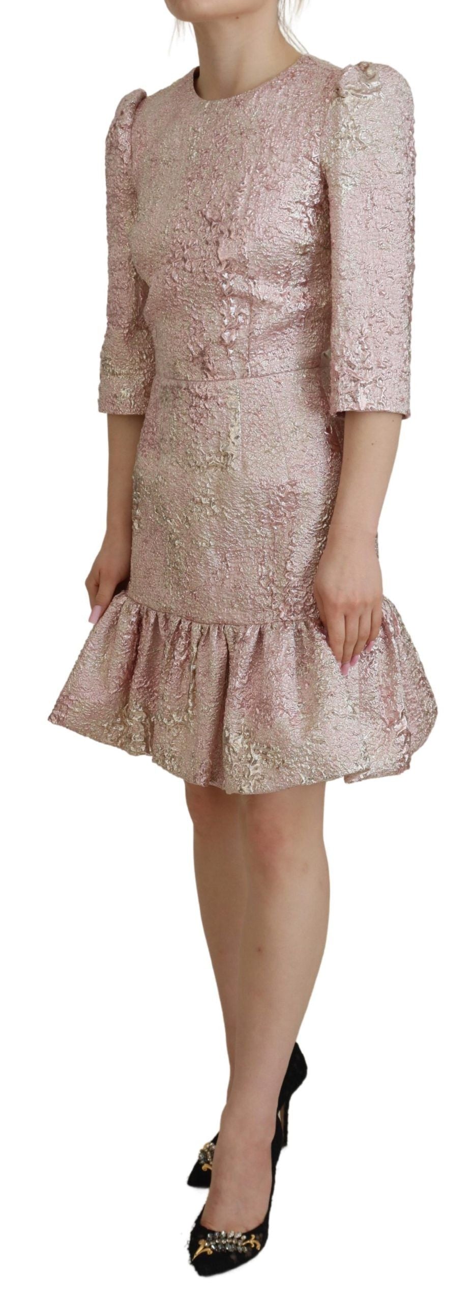 Dolce & Gabbana Pink Jaquard 3/4 Sleeve Sheath Midi Dress - ClickThatClicks 