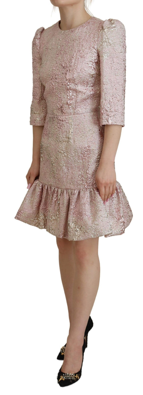 Dolce & Gabbana Pink Jaquard 3/4 Sleeve Sheath Midi Dress - ClickThatClicks 