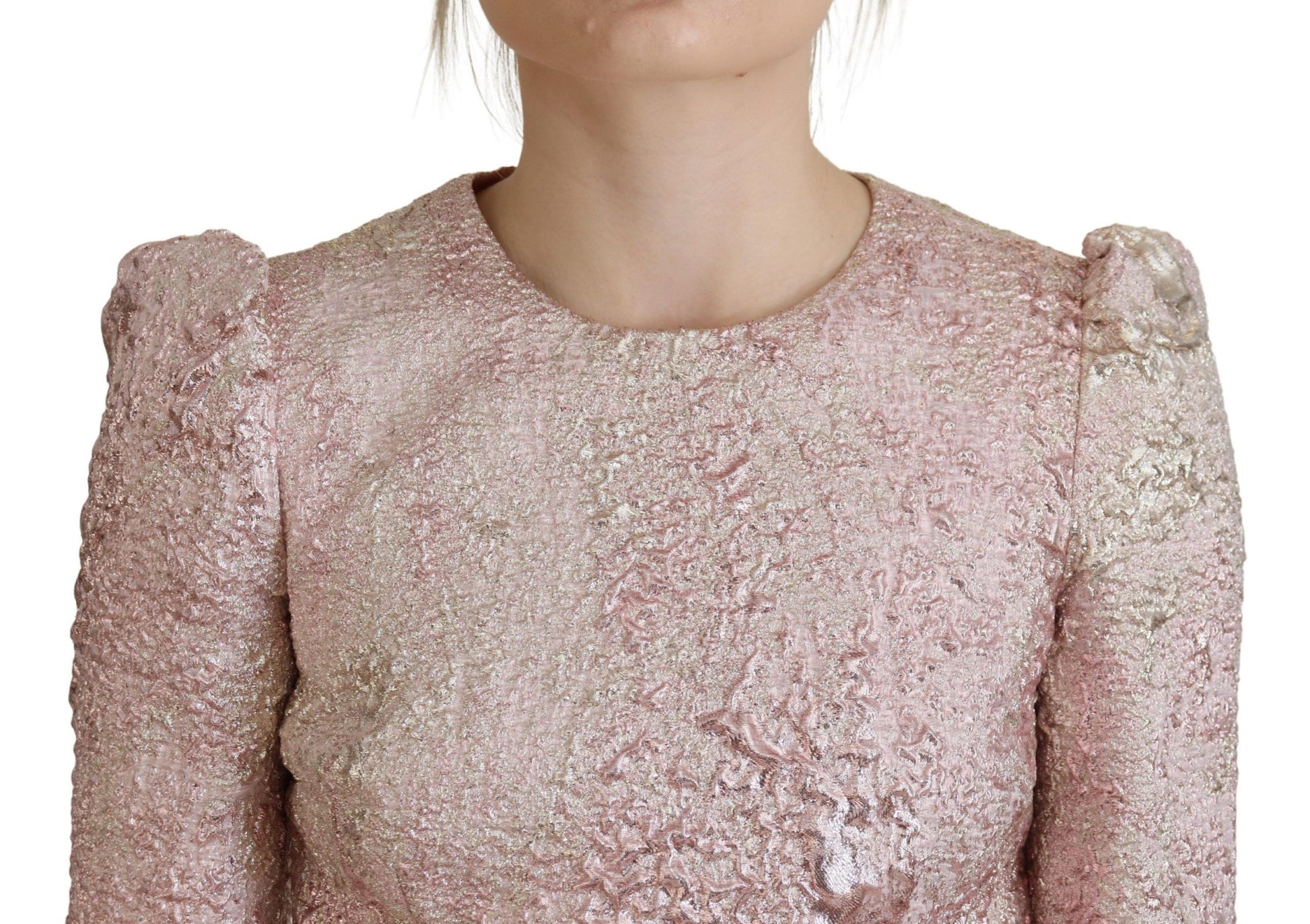 Dolce & Gabbana Pink Jaquard 3/4 Sleeve Sheath Midi Dress - ClickThatClicks 