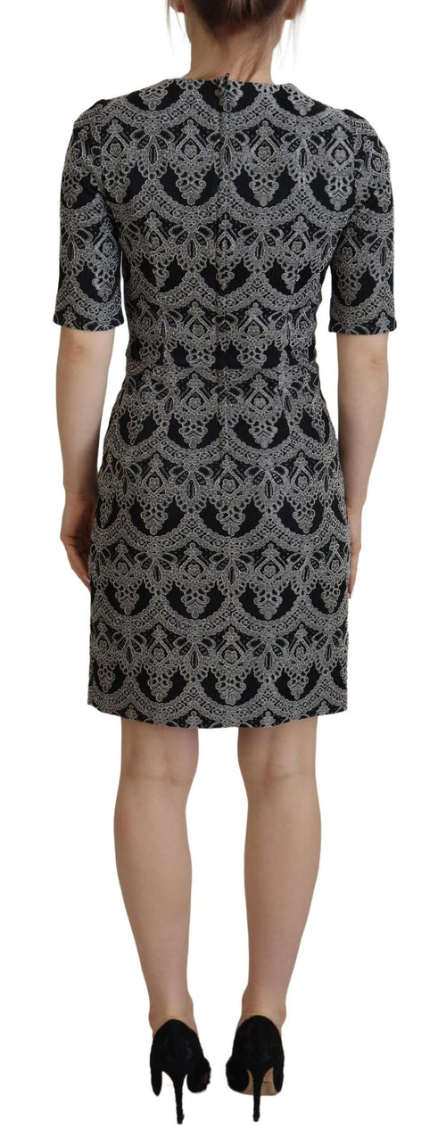 Dolce & Gabbana Black Gray Jacquard Sheath Bodycon Dress - ClickThatClicks 