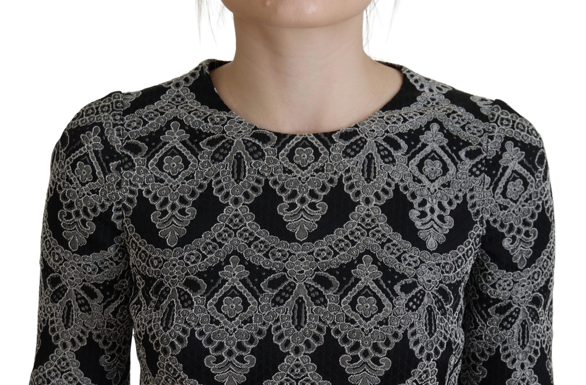 Dolce & Gabbana Black Gray Jacquard Sheath Bodycon Dress - ClickThatClicks 