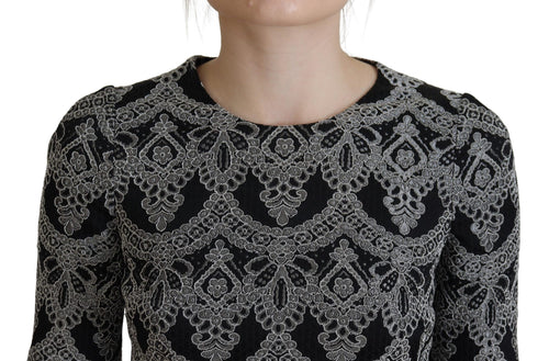 Dolce & Gabbana Black Gray Jacquard Sheath Bodycon Dress - ClickThatClicks 