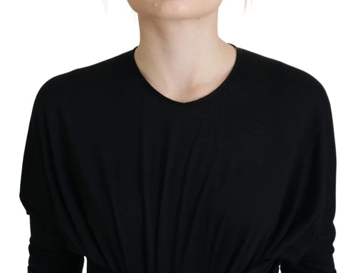 Dolce & Gabbana Black Sheath Midi Gown Wool Wrap Dress - ClickThatClicks 