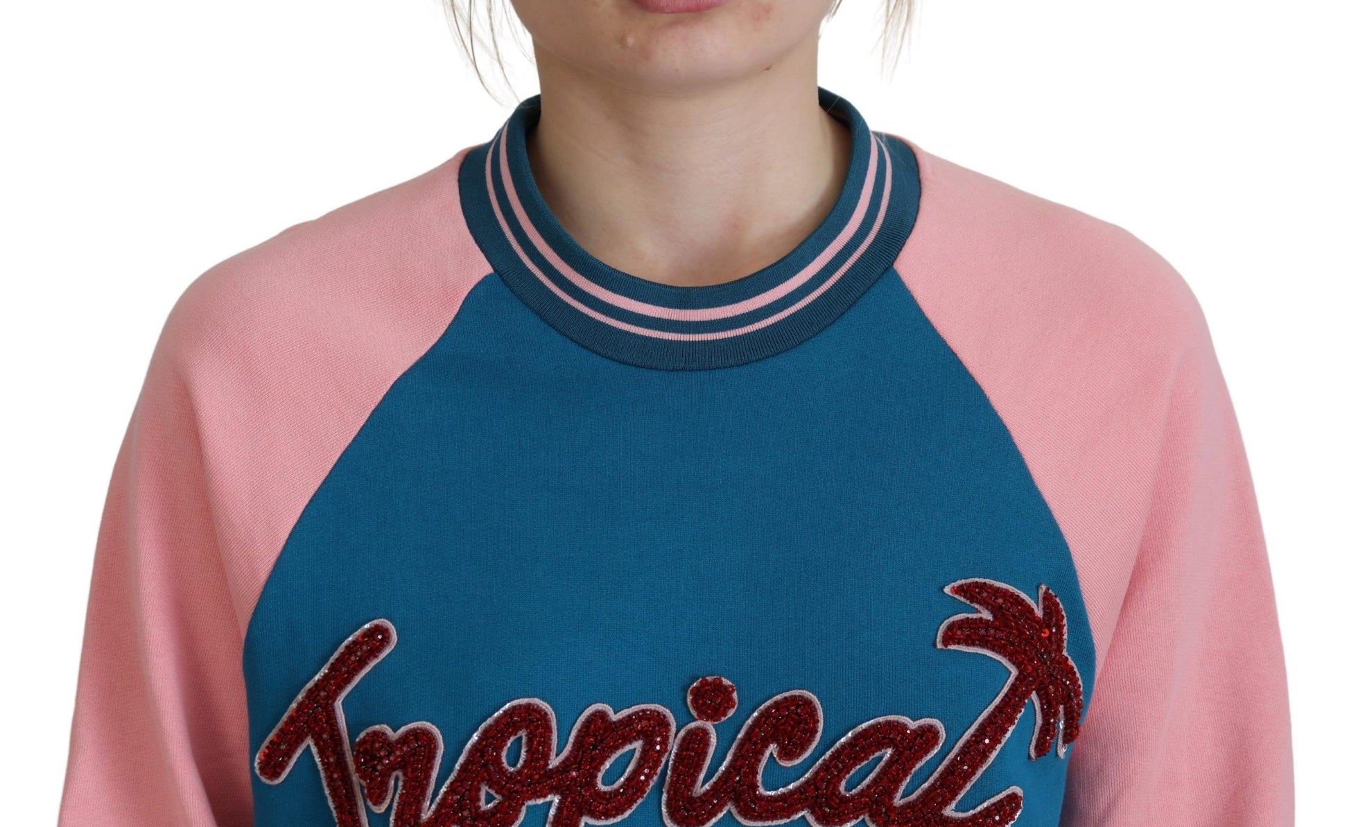 Dolce & Gabbana Blue Pink Queen Sequin Crystal Sweater - ClickThatClicks 
