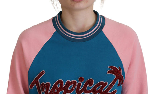 Dolce & Gabbana Blue Pink Queen Sequin Crystal Sweater - ClickThatClicks 