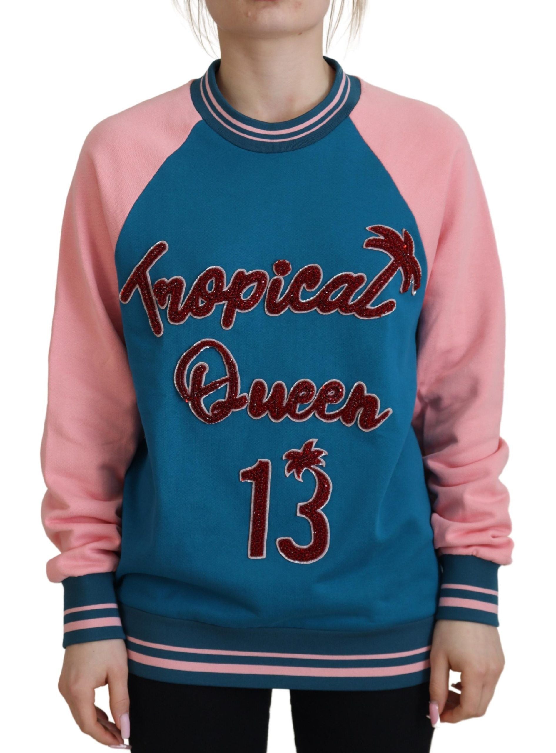 Dolce & Gabbana Blue Pink Queen Sequin Crystal Sweater - ClickThatClicks 