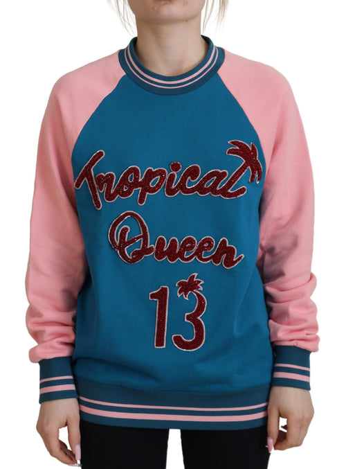Dolce & Gabbana Blue Pink Queen Sequin Crystal Sweater - ClickThatClicks 