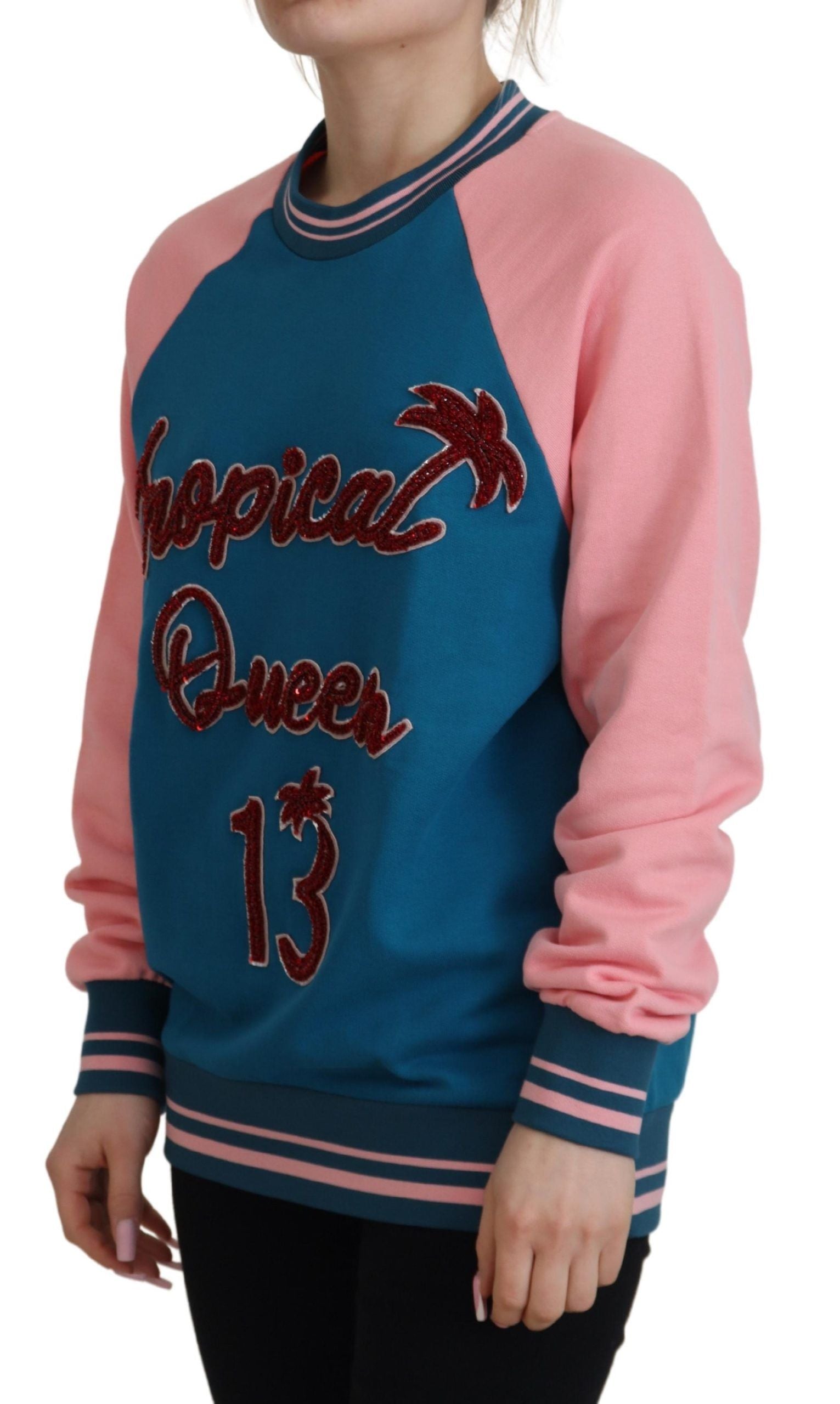 Dolce & Gabbana Blue Pink Queen Sequin Crystal Sweater - ClickThatClicks 